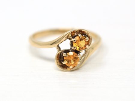 Created Orange Sapphire Ring - Retro 10k Yellow Gold Round Faceted .42 CTW Stones - Vintage 1960s Era Size 5 1 4 Statement Bypass Jewelry Online Hot Sale