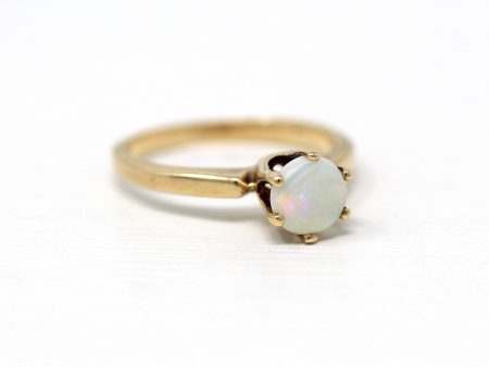 Sale - Genuine Opal Ring - Retro 10k Yellow Gold Round Cabochon Cut .47 CT Gem - Vintage Circa 1960s Era Size 4 1 2 Solitaire Fine Jewelry Online Hot Sale