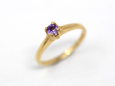 Sale - Genuine Amethyst Ring - Retro 14k Yellow Gold Round Faceted .12 CT Gem - Vintage 1970s Era Size 5 1 2 February Birthstone 70s Jewelry Sale