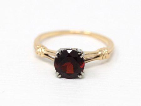 Vintage Garnet Ring - Retro 10k Yellow Gold Red Hued Round 1.62 Carat Gemstone - Retro Circa 1940s Era Size 6 1 4 Solitaire Fine Jewelry Online Sale