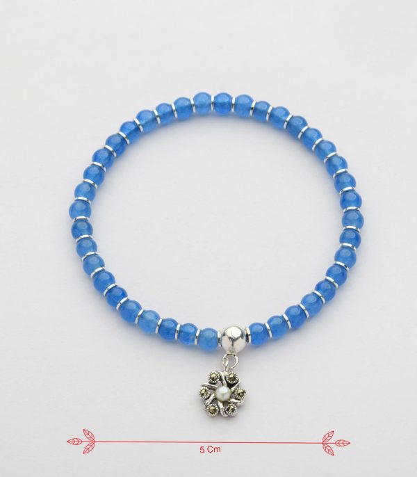 Floral Charm Blue Beads Bracelet (Silver) Online now