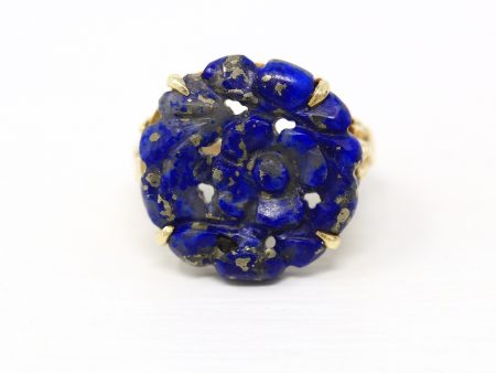 Sale - Genuine Lapis Lazuli Ring - Vintage Art Deco 14k Yellow Gold Blue Gem Flower Statement - 1930s Size 3 Gemstone Filigree Fine Jewelry Online Sale