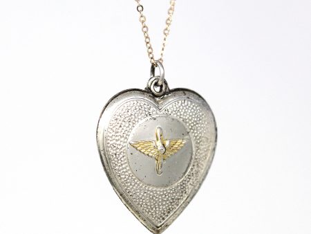 Vintage Aviation Pendant - Retro Sterling Silver Prop And Wings Puffy Heart Necklace - Circa 1940s Statement Military Sweetheart 40s Jewelry Sale