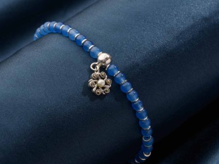 Floral Charm Blue Beads Bracelet (Silver) Online now