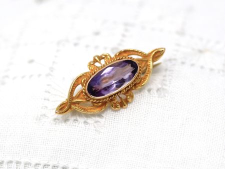 Sale - Art Nouveau Brooch - Antique 14k Yellow Gold Genuine 1.7 CT Amethyst Oval Gem - Circa 1900s Edwardian Era Pin Accessory Fine Jewelry Fashion