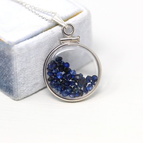 Sapphire Shaker Locket - MJV Handcrafted Sterling Silver Genuine Gems Clear Pendant - 2.5 Carats TW Blue Round Gemstone September Birthstone Sale