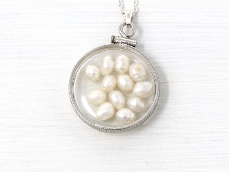 Baroque Pearl Shaker Locket - Handcrafted Sterling Silver Lucite Pendant Necklace Charm - June Birthstone Coin Bezel Nickel Sized Jewelry Online