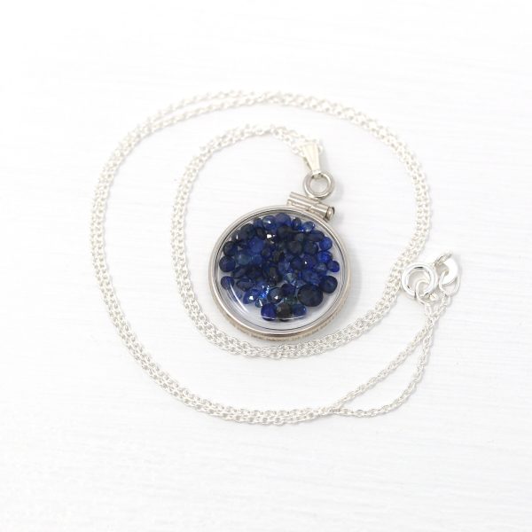 Sapphire Shaker Locket - MJV Handcrafted Sterling Silver Genuine Gems Clear Pendant - 2.5 Carats TW Blue Round Gemstone September Birthstone Sale