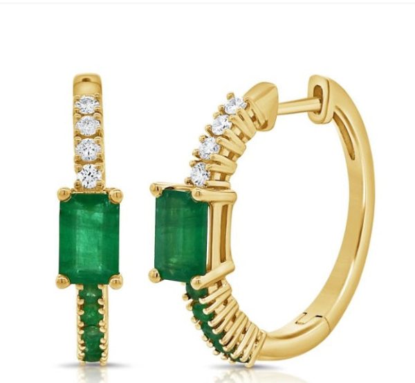 EMERALD AND DIAMOND HUGGIE EARRINGS Discount