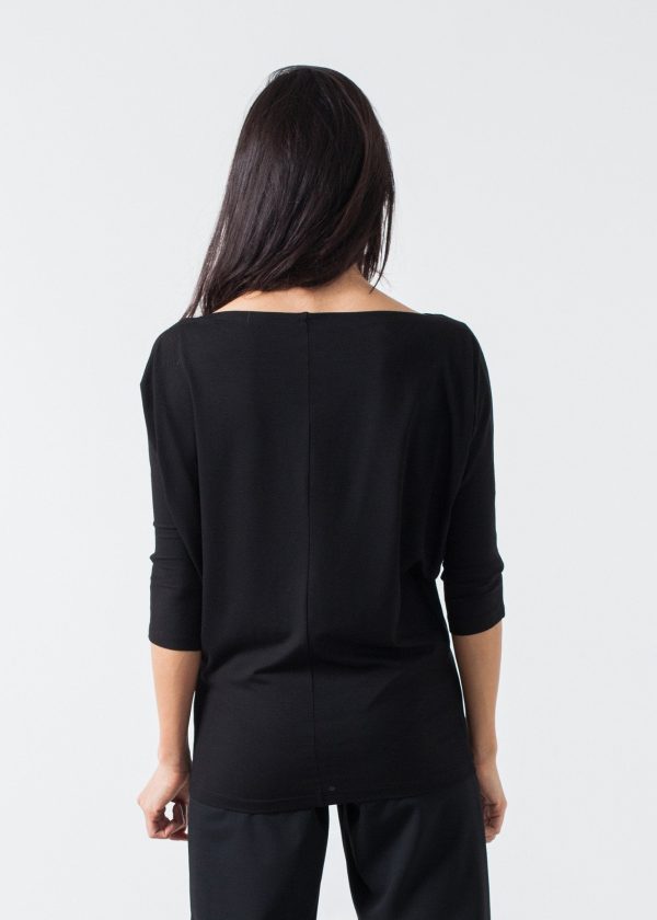 Boat Neck Top in Black For Sale