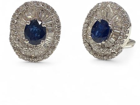 Blue Sapphire and Baguette earrings Sale