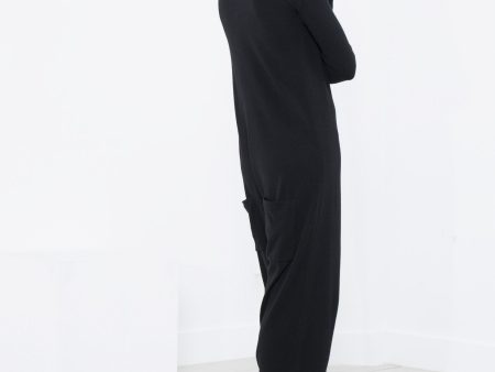 Knit Hooded Jumpsuit in Black on Sale