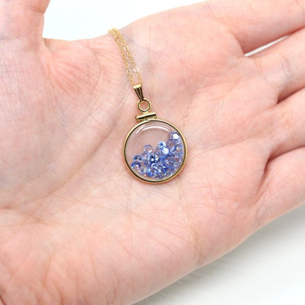 Sapphire Shaker Locket - Handcrafted 14k Yellow Gold Filled Pendant Necklace - Genuine 2.5 CTW Blue Gemstones September Birthstone Jewelry Supply