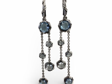 Fantasies Round Dangle Earrings in sterling silver with blue topaz Fashion