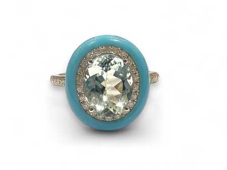 Blue Aquamarine , diamond and ceramic ring Sale