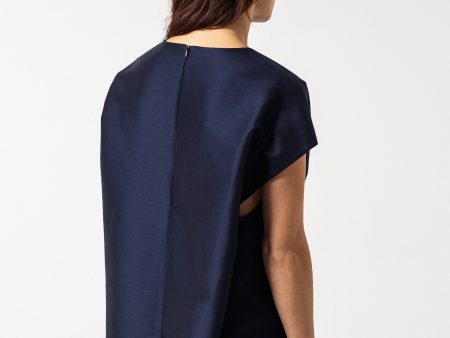 Tucked Sleeve Blouse in Navy Hot on Sale