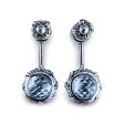 Fantasies Round Push Pin Drop Earrings in sterling silver with blue topaz For Sale