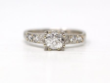 Vintage Engagement Ring - Mid Century Era Platinum & Genuine 0.7 CT Diamond Gemstone - Circa 1950s Size 5.5 Classic Bridal Jewelry W  Report Cheap