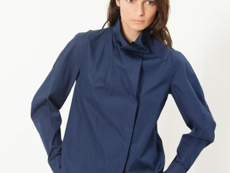 Full Collar Poplin Blouse in Navy Supply