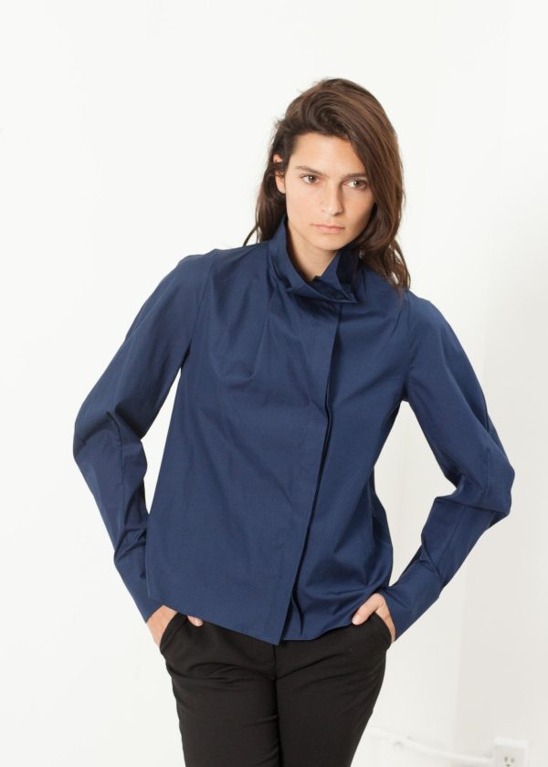 Full Collar Poplin Blouse in Navy Supply