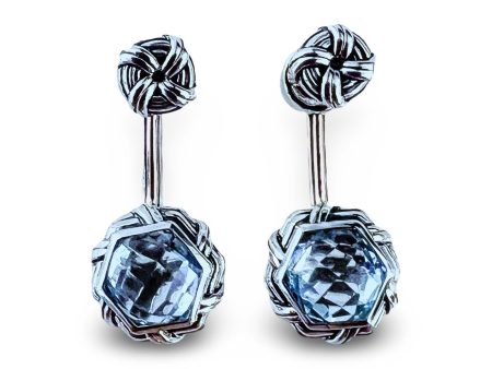 Fantasies Hexagon Push Pin Drop Earrings in sterling silver with blue topaz For Discount