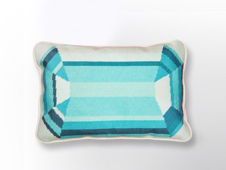 Blue Emerald Embroidered Needlepoint Pillow Sale