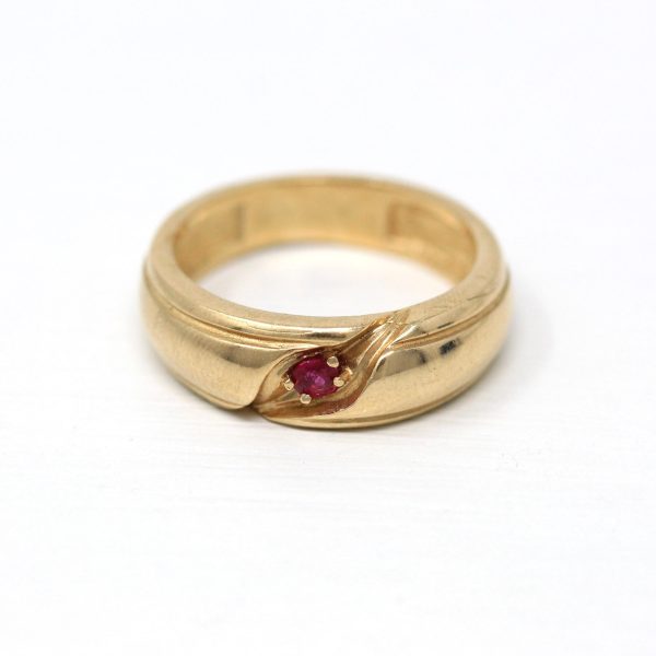 Created Ruby Band - Retro 14k Yellow Gold Round Faceted Red Stone Ring - Vintage Circa 1960s Era Size 8 3 4 New Old Stock Fine 60s Jewelry Discount