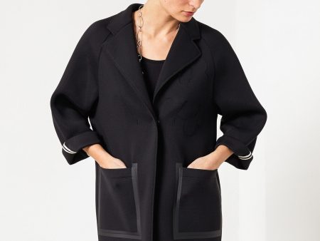 Neoprene Flower Coat in Black For Cheap