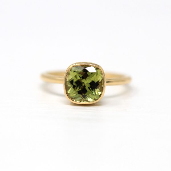 2.60 ct Mali Garnet Ring - 18k Yellow Gold Bezel Set Green Gemstone - Modern Size 6 1 4 Cushion Alternative Engagement Fine Gem Jewelry Discount