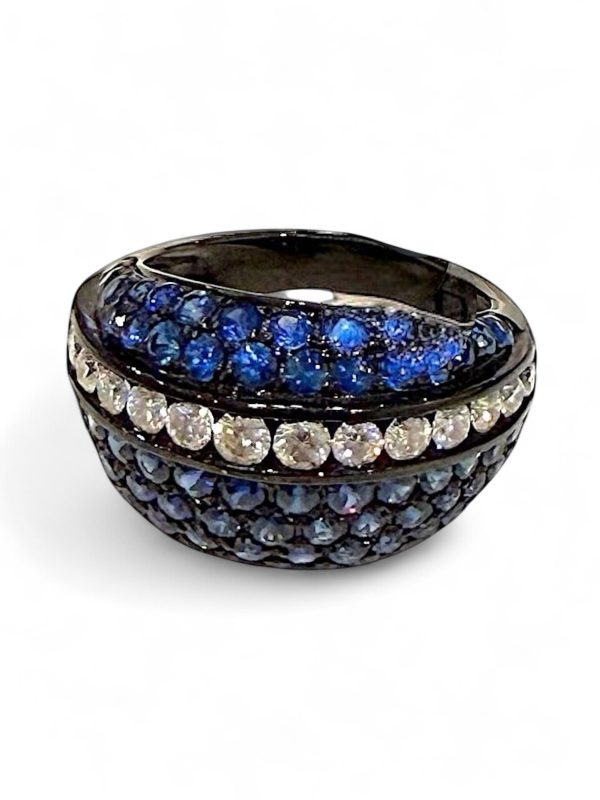 Diamond black rhodium blue sapphire ring Fashion