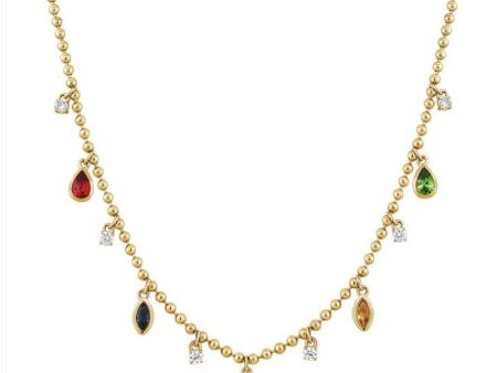 COLOR AND RAINBOW DIAMOND STATION BALL NECKLACE Online