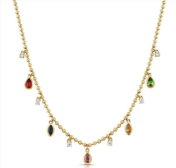 COLOR AND RAINBOW DIAMOND STATION BALL NECKLACE Online