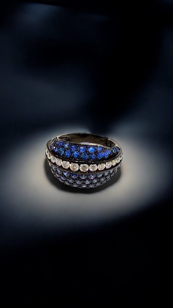 Diamond black rhodium blue sapphire ring Fashion