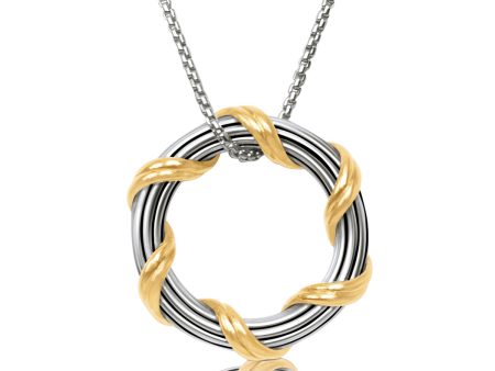 Signature Classic Circle Pendant Necklace in two tone sterling silver 1  Online Sale