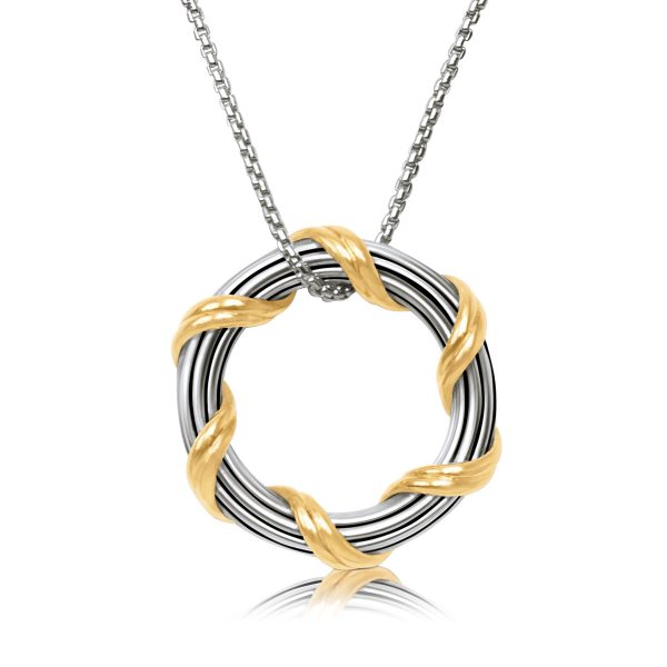 Signature Classic Circle Pendant Necklace in two tone sterling silver 1  Online Sale