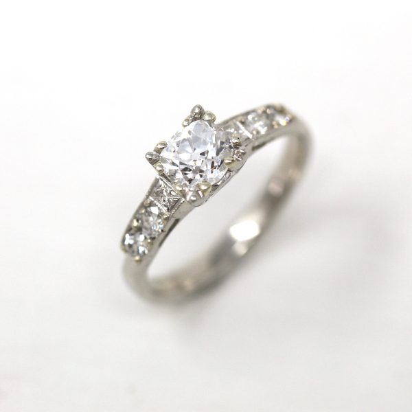 Vintage Engagement Ring - Mid Century Era Platinum & Genuine 0.7 CT Diamond Gemstone - Circa 1950s Size 5.5 Classic Bridal Jewelry W  Report Cheap