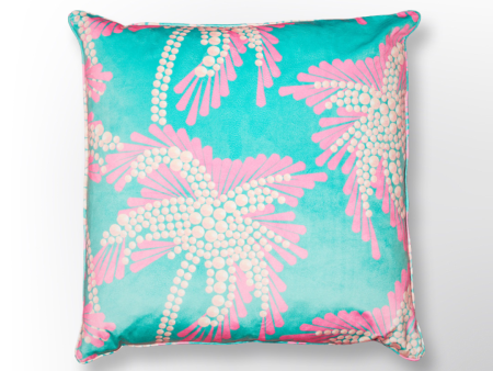 Turquoise Pearl Palm Tree  Printed Velvet Pillow Online