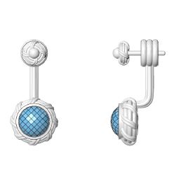 Fantasies Round Push Pin Drop Earrings in sterling silver with blue topaz For Sale