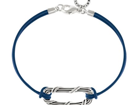 Rectangle Link Bracelet in sterling silver and navy blue leather Online Hot Sale