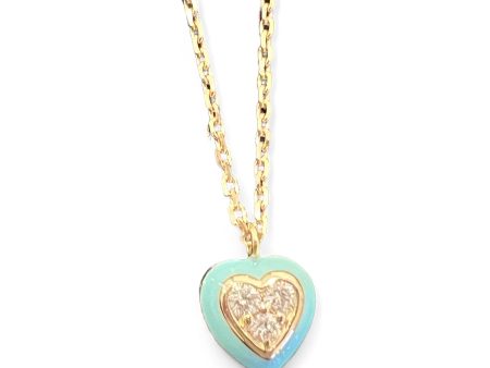 blue enamel and diamond heart necklace on Sale