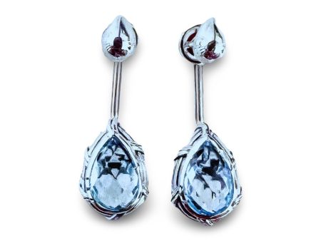 Fantasies Teardrop Push Pin Drop Earrings in sterling silver with blue topaz Sale