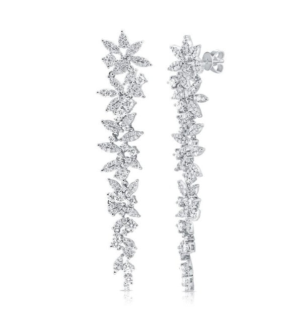 Diamond Drop Flower Earrings Online Hot Sale