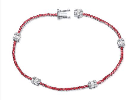 RUBY, BAGUETTES AND DIAMOND TENNIS BRACELET Online