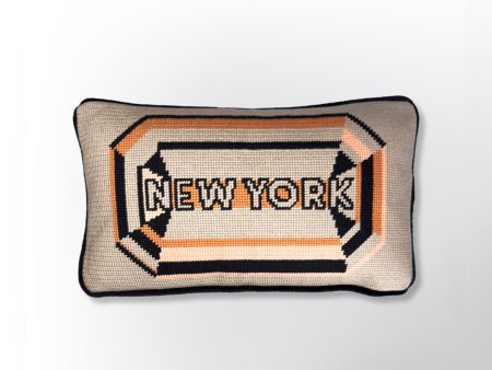 New York Gem Embroidered Needlepoint Pillow on Sale