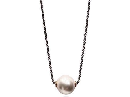 Bead Necklace with white sea shell pearl in two tone sterling silver Cheap