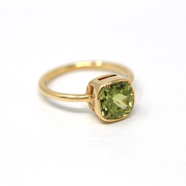 2.60 ct Mali Garnet Ring - 18k Yellow Gold Bezel Set Green Gemstone - Modern Size 6 1 4 Cushion Alternative Engagement Fine Gem Jewelry Discount