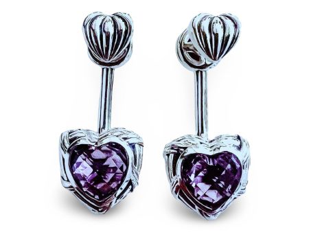 Fantasies Heart Push Pin Drop Earrings in sterling silver with amethyst For Discount