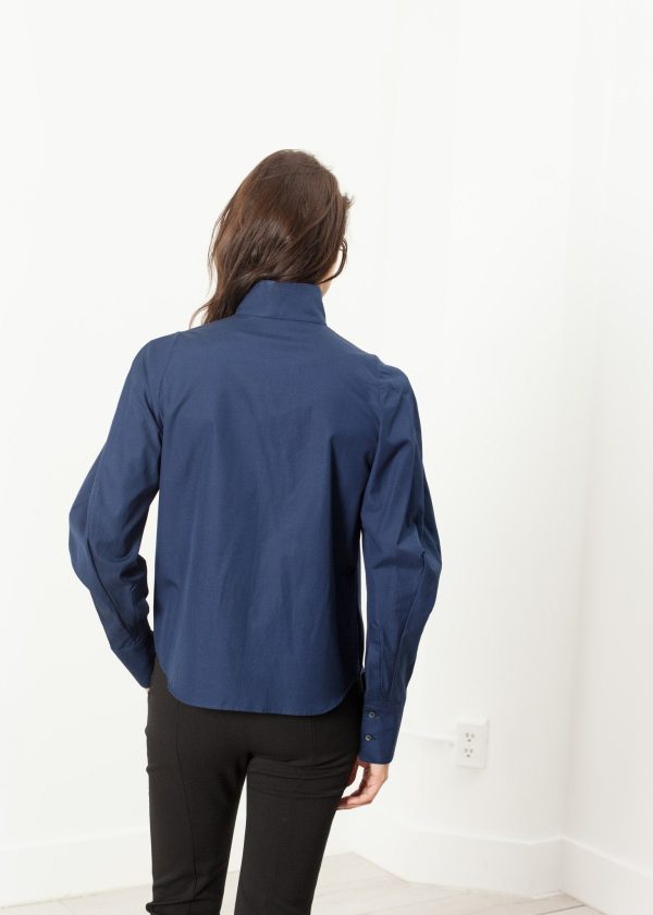 Full Collar Poplin Blouse in Navy Supply