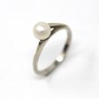 Cultured Pearl Ring - Retro 10k White Gold 6 mm Solitaire Gem - Vintage Circa 1960s Era Size 8 New Old Stock Fine Modernist Jewelry Cheap