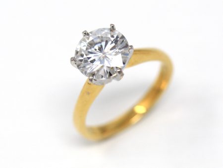 Sale - Modern Moissanite Ring - Estate 18k Yellow & White Gold Round Faceted 2.5 CT Stone - Circa 2000s Size 6 3 4 Engagement Fine Jewelry Online